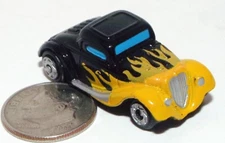 Small Micro Machine Ford 1933 Three Window Coupe in Black with Yellow Flames
