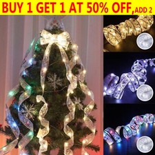 Christmas Tree Topper LED Ribbon Lights Xmas Tree Top Ribbon Bows Party Ornament