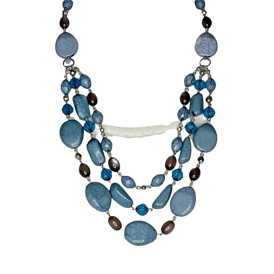 Robert Rose Signed  3 Strand Necklace Turquoise Acrylic Silver Tone  17"-20" - Image 3 of 4