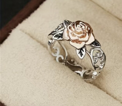 size 5 ring/ Anillo De Compromiso Chapado En Plata Vintage , Rosa Color Oro