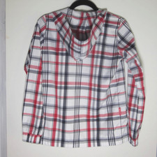 Le Coq Sportif Womens Golf Jacket With Hood Full Zip Size M Red Gray Plaid