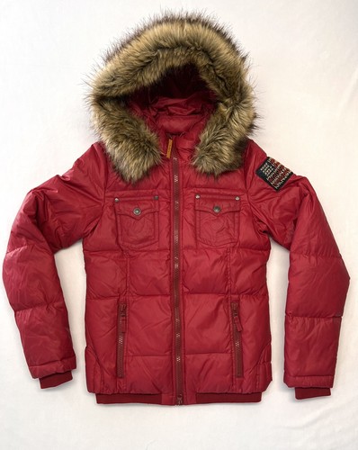 True Religion Red Puffer Coat w/ Fur 