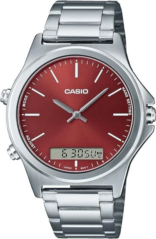 Casio MTP-VC01D-5E DISPLAY Reloj Hombre Correa Acero Inoxidable Esfera Roja Analógico