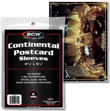 Continental Postcards Sleeves Ultra Thin 2 Mil 4 3/8 X 6 1/4 Pack of 100 BCW