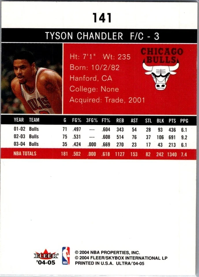 2004-05 Fleer Ultra Tyson Chandler Chicago Bulls #141 - Image 2 of 2