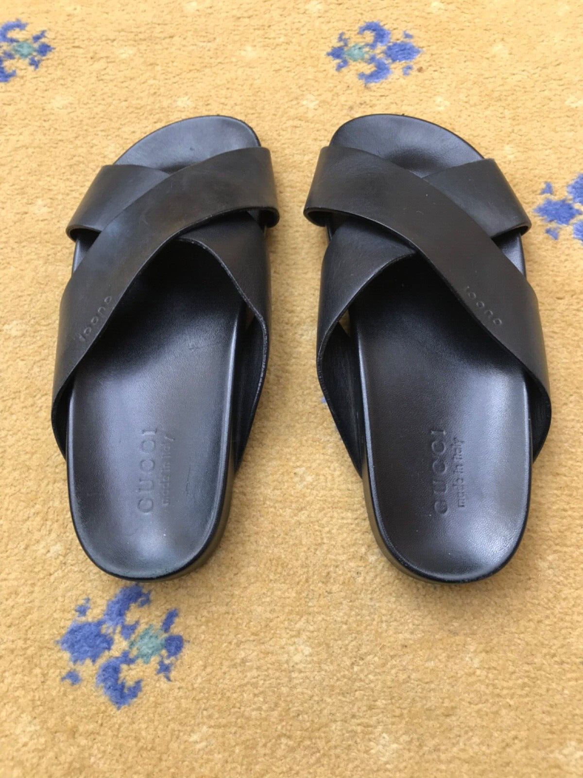 Gucci Sandals Shoes Leather Strap UK 7 US 8 EU 41 Mens Black Crossover thumbnail 8