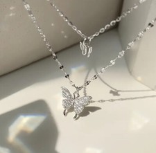 925 Sterling Silver Butterfly Necklace, 16.6  Oval Link Chain