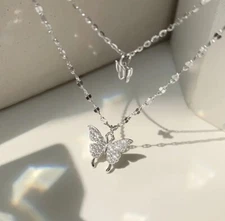 925 Sterling Silver Butterfly Necklace, 16.6” Oval Link Chain