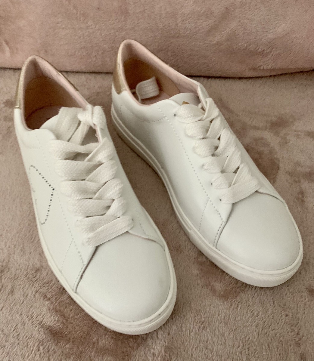 Kate Spade Angelise White Gold Leather Silhouette Sneakers Tennis