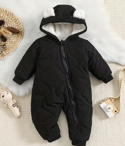 Baby Long Sleeve Black Hooded Romper Jumpsuit Cotton Warm Thick Outfits 3-6M