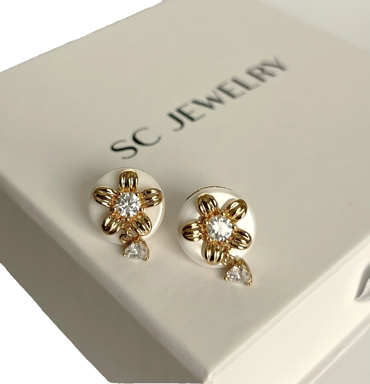 Chaqueta de Circonia Cúbica Chapado en Oro Blanco Pendientes de Moda