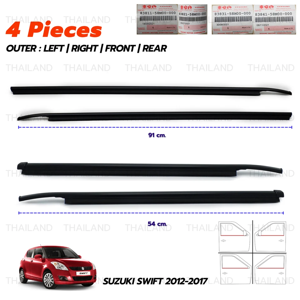 For Suzuki Swift 1.2L GL GLX 2012 '17 Set 4Dr Outer Weatherstrip Door Belt - Image 2 of 4