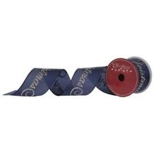 Navy and Gold Merry Christmas Wired Edge Satin DIY Ribbon 2.5 inch