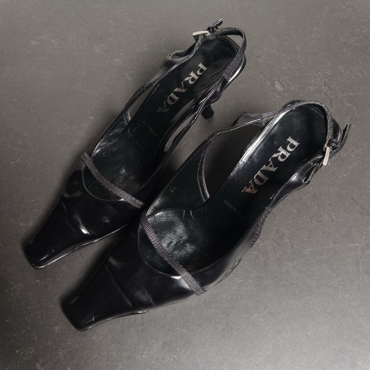靴 PRADA S/S2000 Leather Heels Prada SS 2000 Leather Criss Cross Sling Back Heels