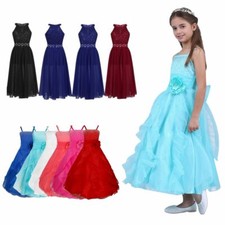 Kids Girl Chiffon Long Dress Wedding Bridesmaid Formal Party Dance Prom Gown