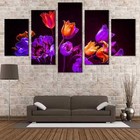 Beautiful Purple And Orange Tulips Flowers 5 Piece Panel Canvas Wall Art