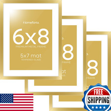 Homeforia 6x8 Gold Metal Picture Frame Set of 3 w/ Mat for 5x7 Photo/Art Display