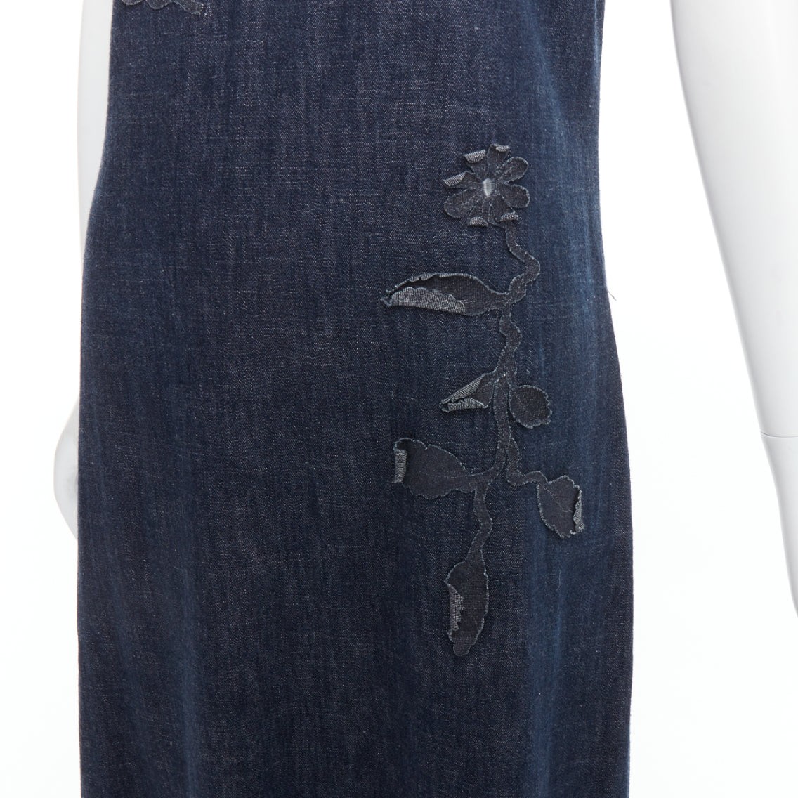 FENDI JEANS Vintage indigo blue denim floral applique casual midi