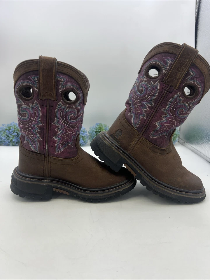 Botas de Vaquero Rocky Niños Talla 8.5M Cuero Marrón Púrpura Buckaroo Foto 3 de 4