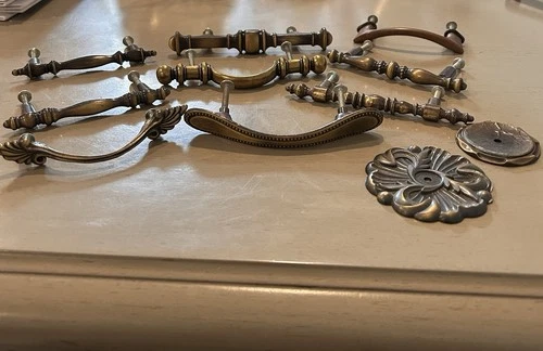 Vintage Brass Drawer Pulls Handles Cabinet and Rosettes Mixed Lot of 11 Items