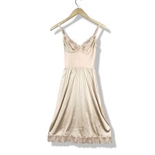 Sabrina Full Slip Dress Women 34 Beige Lace Trim Vintage Lingerie Coquette