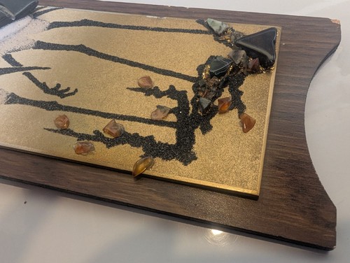 VINTAGE FENG SHUI CHINESE GEM STONE / GLASS CRANES PLAQUE - Picture 2 of 5