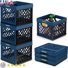 Heavy Duty Collapsible Milk Crate Storage Bins Stackable Durable Organizers New