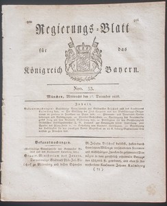 1826 Regierings-Blatt, No 53 Dec. 27, Gov. Pamphlet, the Kingdom of Wurttemberg