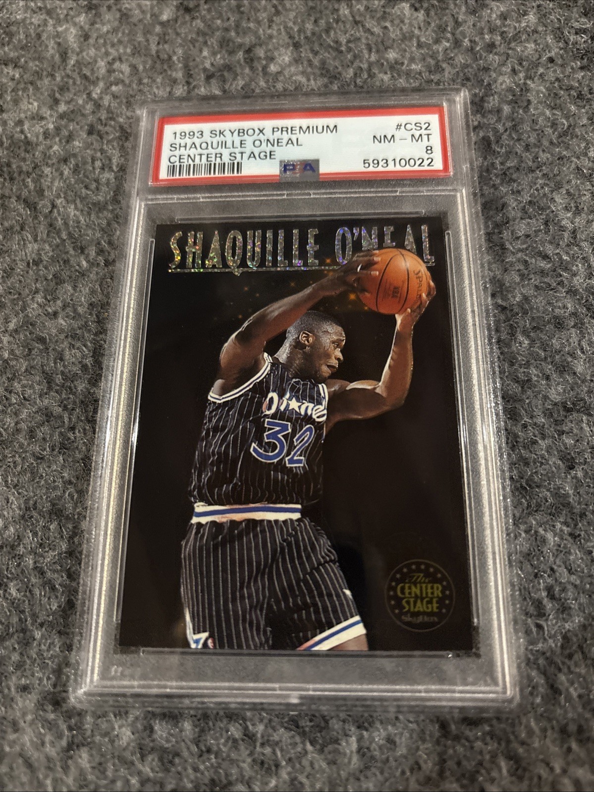 1993 SKYBOX PREMIUM SHAQUILLE O NEAL #CS2 CENTER STAGE HOF MAGIC PSA 8 NM-MT view 2