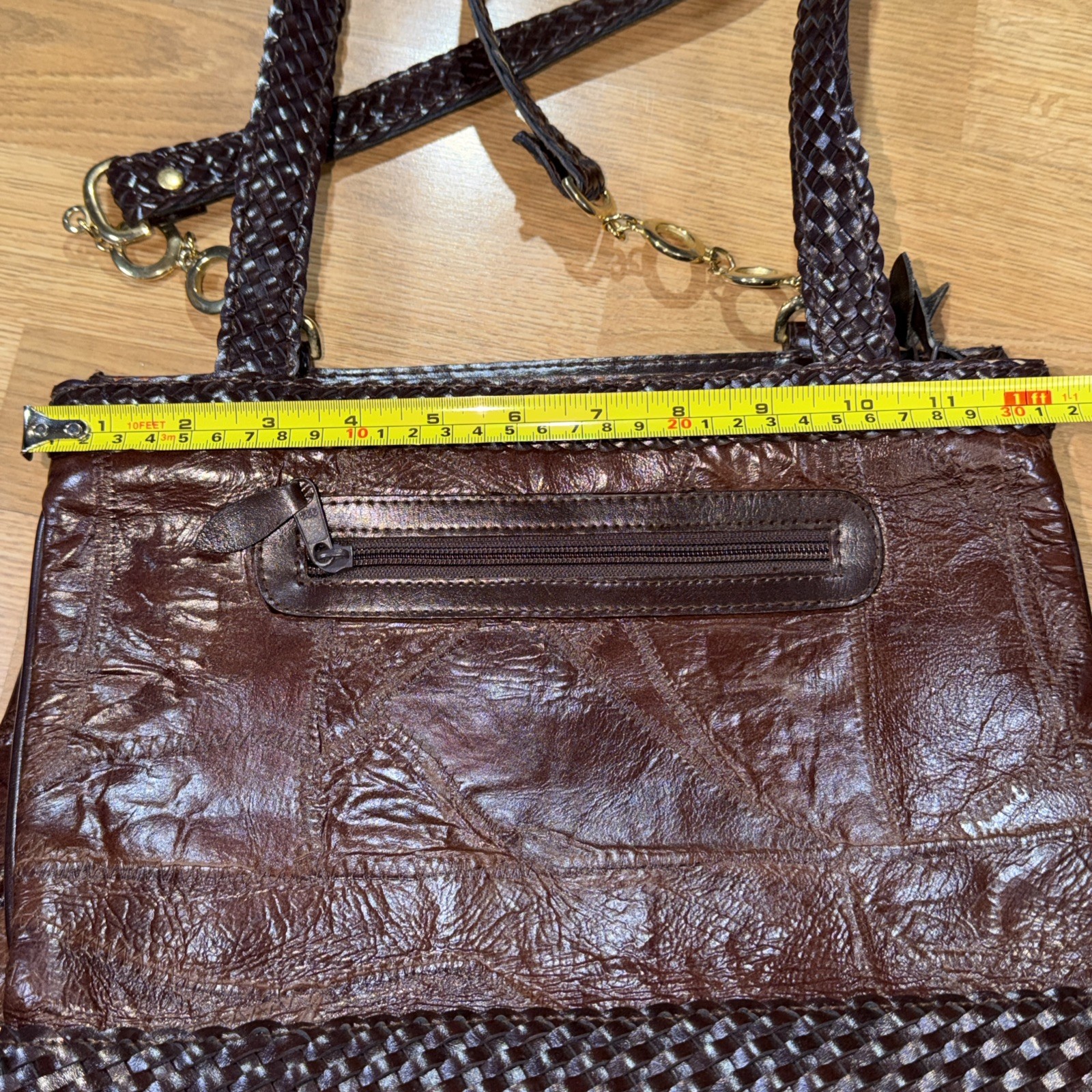 Leather Weave Patchwork Dark Brown Handbag Purse … - image 10