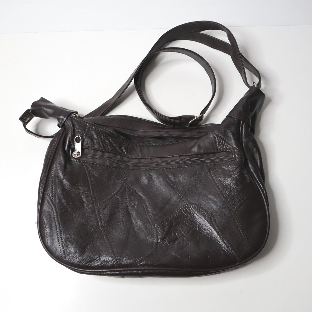 Dark Brown Smooth Leather* Patchwork Bag Purse Zi… - image 2