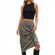 Dress Forum Leopard Print Midi Skirt High Waisted Side Slit Animal Print Small
