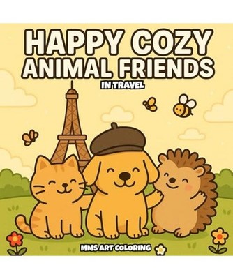 Happy Cozy Animal Friends in Travel: A Bold and Easy Cute Animal Coloring Book: 