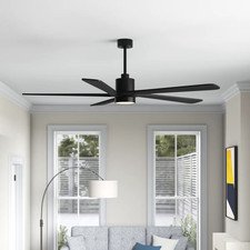 54 Inch DC Ceiling Fan with Lights 5 Carved Solid Wood Blades 6-Speed