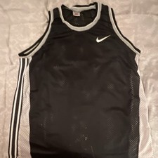 Nike Men's Mesh Basketball Jersey Tank Black White Sleeveless Crew Neck Logo