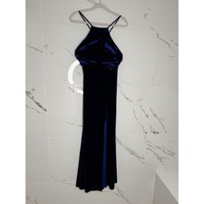 Vtg Morgan  co Prom Dress Maxi Gown Velvet 90s Y2K Glam Goth Halter Open Back