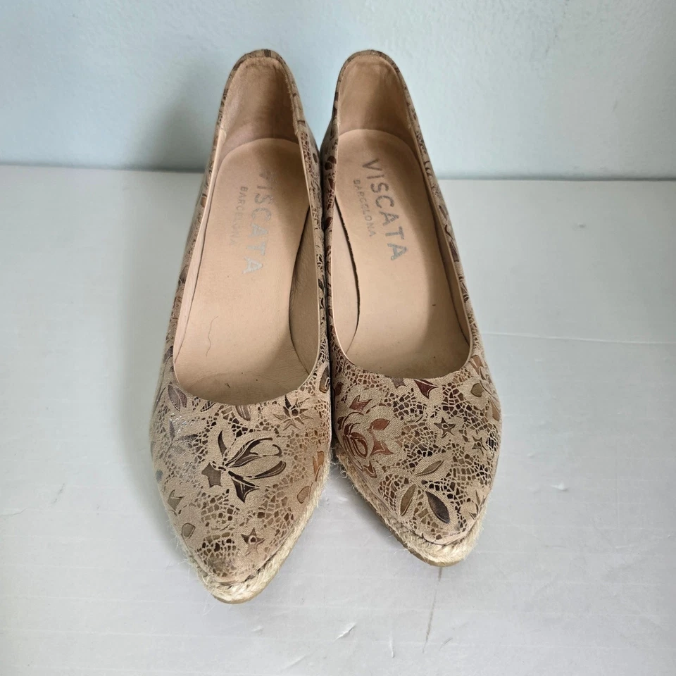 Zapatos alpargata de cuña Viscata Roses para mujer 6,5 floral jacquard lona carrera Foto 2 de 4