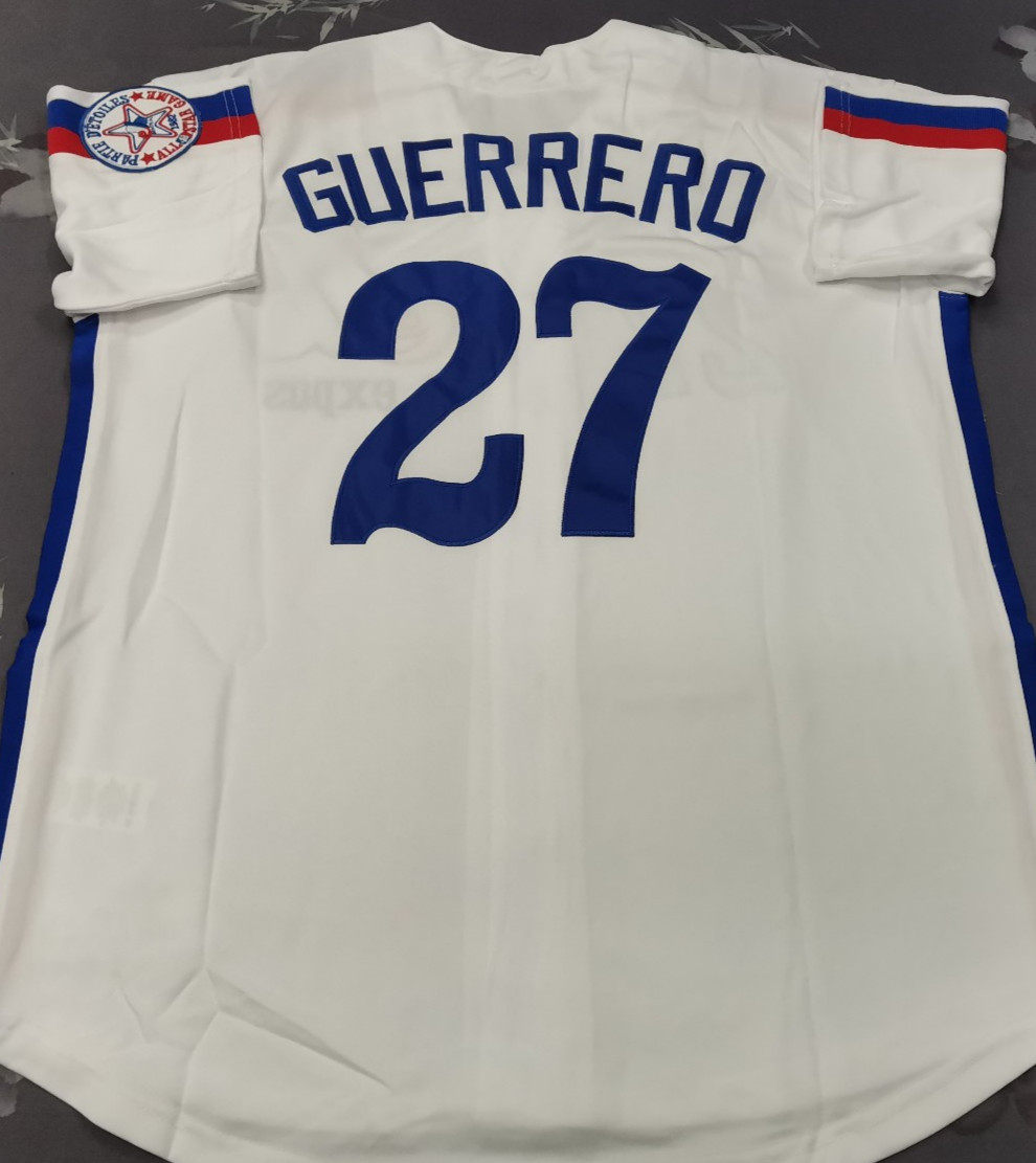 VINTAGE Vladimir Guerrero #27 Expos Throwback White Sewn Stitched Jersey.