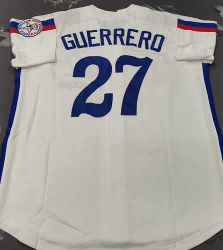 VINTAGE Vladimir Guerrero #27 Expos Throwback White Sewn Stitched Jersey.
