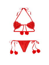 Victoria's Secret Red Satin Heartbreaker Bra String Bikini Set M