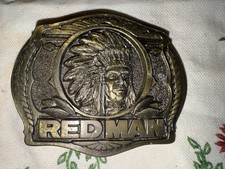 Vintage Red Man Chewing Tobacco Brass Belt Buckle 1988 PINKERTON TOBACCO CHIEF
