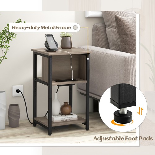 2 PCS Nightstand 3-Tier End Table w/ Charging Station USB Ports & Power Outlets - Picture 6 of 8
