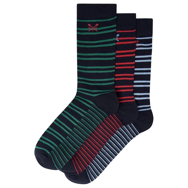 Crew Clothing Co.Mens 3-Pack Stripe Regular Socks (Black RGB) UK 8 - 11