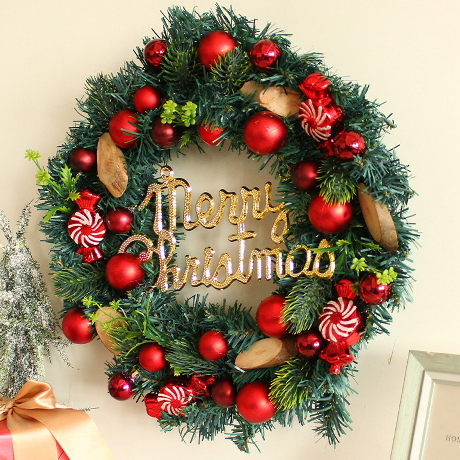 // Exquisite Artificial Christmas Wreath Bright Color Front Door Garland Decor