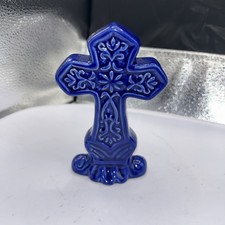 Ceramic Cross, Ornate, Dark Blue 5”