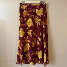 Vintage 90s Y2K Floral Maxi Skirt Medium Red Yellow Fairy Satin Grunge Boho NEW