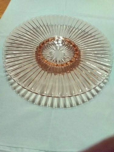pink depression glass pedestal cake plate vintage