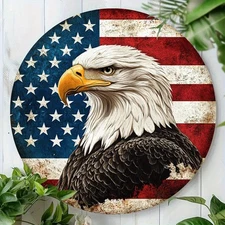7.8" Bald Eagle & American Flag Aluminum Sign