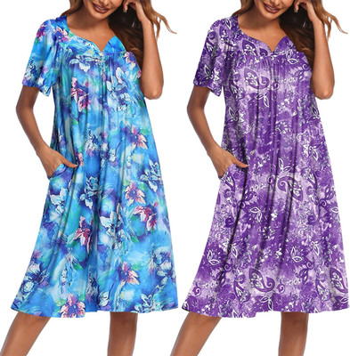 2 Pack House Dresses for Women with Pockets Short Sleeve Moo Moos Floral Print M