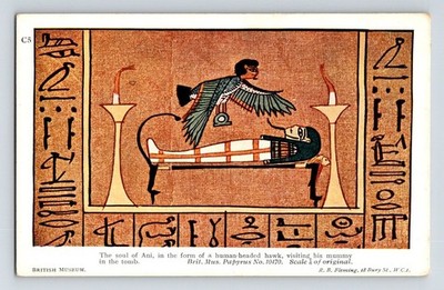British Museum Ägyptischer Papyrus: Die Seele von Ani als Falke. Unbestellte Postkarte.